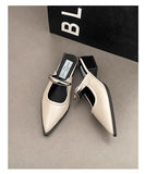 2026 New Summer Women Cover Toe Mules Slippers Fashion Metal Decoration Thick Heel Slide Shoes Comfort Street Style Footwear