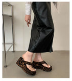 Vintage Y2K Leopard Flip&Flops Sandal Summer Chunky Platform Sandals Women Slipper Wedges Slides 8cm High Heels Shoes Mules