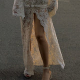 Woman Dress Clothing V-neck White Lace Dress 2025 Vestidos Para Mujer Fall Lace-up High Slit Slim Long  Evening Party Dresses