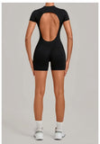 Women's Seamless Yoga Jumpsuits Fitness Sports Hip-lifting Backless Short-sleeved Training Gym Workout Shorts One-piece