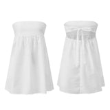 Women Tube Top Mini Dress Off Shoulder Strapless Plaid Bandeau Dress Summer Casual Boho Daily Dresses Streetwear