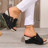 Fashion Buckle Chunky Wedges Sandals Women Rivets Decor High Heel Platform Slippers Woman Plus Size Non Slip Summer Sandles 43