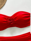 XS - XL 3D Flower Female Bandeau Swimsuit High Waist Bikini Women Swimwear Two-pieces Bikini Set Bather Bathing Suit Swim Lady