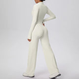 2 Pcs Women's Seamless Yoga Set Long-sleeved Wide-leg Pants Tracksuit Fitness Sports Set High-waisted Hip-lifting Slim-fit Suit