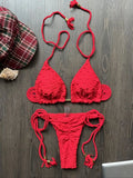 New Red Special Fabric Bikini Set Sexy Women's Hollow Fabric Split Swimsuit Summer Beach Bikini
