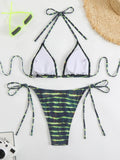 2026 Halter Triangle Bikinis Printed Swimsuit Women Sexy String Swimwear Female Bathers Swimming Bathing Swimming Swim Suit