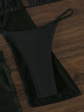 Mesh Sheer Long Sleeve Cover-Up Micro Bikini Female Swimsuit Women Swimwear Three-pieces Bikini Set Bathing Suit Swim Beach Wear