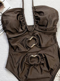 2025 New Fashion Bikini Bikini Brown Hollow Strap One-piece Swimsuit Beach One-piece Swimsuit Bathing Suit Maillot De Bain Femme