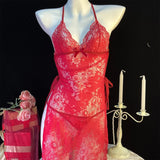 Women Lingerie Lace Underwear Transparent Erotic Costumes Red Split Sexy Dress For Sex Lady Sleepwear Plus Size Nightdress