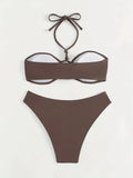 ZTVitality Sexy Solid Bikini Set 2024 New Arrival Biquini Padded Bra Halter Bandage Swimsuit Women Swimwear Summer Bathing Suit