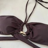3PCS With Skirt Halter Metal Ring Bikini Female Swimsuit Women Swimwear Three-pieces Bikini set Bather Bathing Suit Swim K7157