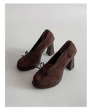 Spring Autumn Platform Mary Jane Shoes Women Thick High Heels Shoes Vintage Slip on Butterfly-knot Pumps 2026 New