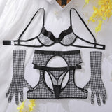 Toucheart Sexy Lingerie Suit for Women Sexy Bra Set Fashion Plaid Patchwork Sexy Lingerie Four-piece Set Women's Underwear Set
