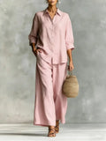 2026 spring and summer women's suit cotton and linen wide-leg pants suit