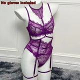 Toucheart Sexy Lingerie Suit for Women Lace Patchwork Halter Bra Set Solid Color Sexy Mesh See-through Garters Underwear Set New