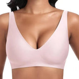Women's Deep V Seamless Wire-Free Bra Plus Size Solid Color 3/4 Cup Thin Bra Comfortable Push-up Bra Underwear