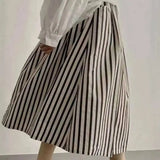 Retro Chic Solid Color Striped Skirt For Women In Summer, High Waisted And Slimming A-line Mid Length Umbrella Skirt Casual OHS8