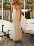 Women Cami Dress Solid Color Sleeveless Tie-Up Front Backless Dress Long Dress Summer Casual Dress