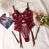 Toucheart Lace Sexy Skinny Babydoll Bodysuit Embroidery Erotic Private Adult Suit Solid Color Patchwork High Waisted Sexy Set