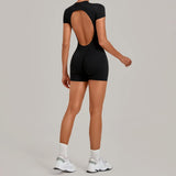Half-zipper Slimming Yoga Jumpsuit Women Hollow Out Backless Sports One Piece Suits Short Sleeve Butt Lifting Tight Overalls