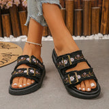 2026 New Flowers Embroidery Platform Slippers Women Fashion Denim Thick Bottom Sandles Woman Plus Size 43 Non Slip Beach Sandals