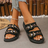2026 New Flowers Embroidery Platform Slippers Women Fashion Denim Thick Bottom Sandles Woman Plus Size 43 Non Slip Beach Sandals