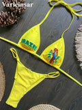 Brazil Letter Printed Halter Bikini Women Swimwear Female Swimsuit Two-Pieces Bikini Set Padded Bather Bathing Suit Swim V8352