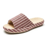 Breathable Linen Slippers For Women Men Summer House Shoes Striped Design Soft Sole Anti-Slip Couples Home Floor Cotton Slides