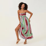 Women's Sleeveless Strapless Long Dress Bohemian Sleeveless Drawstring Loose Tube Dress Summer Holiday Beach Dress