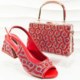 doershow Italian brown Shoes And Bag Sets For Evening Party With Stones Italian Leather Handbags Match Bags!   HMP1-21