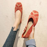 Spring and Autumn Flat Shoes Fashion Leisure Women's Flat Shoes Square Toe Knitting Elastic Comfortable Slip-on Boutique Shoes