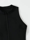 VigoJany 2026 Solid Sleeveless Plus Size Swimwear Women Zipper Push Up Large One Piece Swimsuit Summer Beach Chubby Bathing Suit