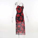 Flowers Print Spaghetti Strap Dresses Women Temperament Package Hip Bodycon Long Dress Fashion Sexy Backless Lady Slim Vestidos