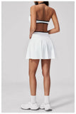Summer New Outdoor Breathable Yoga Sets Women Color Block Shockproof Sports Bra Tennis Pleate Skirt Gym Workout Fitness Suits