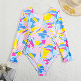 2026 Long Sleeves Swimsuit One Piece Backless Printed Swimwear Women Bathers Bathing Swimming Swim Suit Padded Beachwear Summer