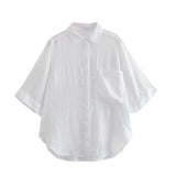 Foridol Casual 2 Pcs Shorts Women Set Linen Cotton Pink Oversize Buttons Shirt+shorts Outfits Summer Autumn White Fashion Set