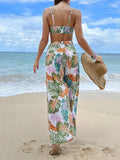 3 Pieces Strappy Bikini 2026 Women Printed Swimsuit Sexy Swimwear Female With Beach Pants Bathers Bathing Swimming Swim Suit