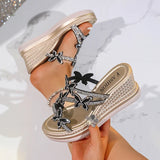 Fashion Rhinestone Butterfly Wedges Slippers Women Plus Size 43 Summer Chunky Platform Sandals Woman Thick Sole Crystal Sandals