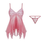 Mini Gauze Sheer Nightgown Set Women Sexy Lingerie Ultra-Short Hot Drees Summer Body Suit Spaghetti Strap Pajamas With G-string