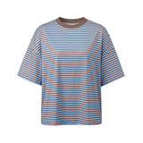 Summer Women's Loose T-shirt Casual Stylish Striped Crew Neck Short Sleeve Drop Shoulder Tee Tops