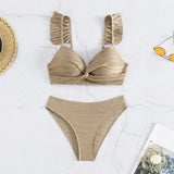 Bra Cup Bikinis 2025 Swimsuit Women Wrinkled Swimwear Two Pieces Bikini Set Push Up Female Beach Wear Pool Bather Swimming Suit