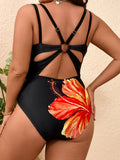 2026 V-neck Floral Swimwear Female Large Plus Big Size Swimsuit Women One Piece Bathers Bathing Swimming Swim Suit Beachwear 5XL
