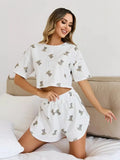 Summer Sleepwear Women's Two-pieces Pajamas Set Breathable Printing Casual Short Sleeved Tops and Shorts Sets Loungewear