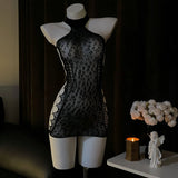 Sexy Black Lace Bodysuit for Women – Halter Neck Sheer Cutout Teddy with Side Ties, Seductive Lingerie for Date Night & Passion