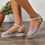 Hollow Fabric Roman Shoes Summer Travel Round Head Wedge Toe Fashion Sandals Comfortable Thick-sole Women's Shoes 2026