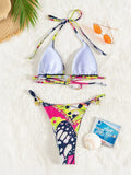sexy butterfly print halter bikinis sets two pieces biquini thong swimsuit Swimwear Biquini conjunto de bikini tankini beachwear