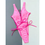 Deep V Neck Lace Up High Leg Cut Women Swimwear One Piece Swimsuit Female Wrap Around Monokini Bather Bathing Suit Swim K4719