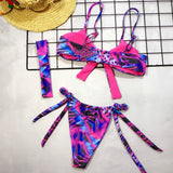 Sexy Bikini Women Push Up Swimwear Swimsuit Colorful Print Bowknot Bikinis Set Bathing Suit Beach Bikini Female with Headband