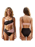 Women's Two Piece Bathing Suits Sleeveless Contrast Color Cami Tops High Waist Thong Sets Summer Holiday Bikini Sets