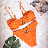 DEKA Bandeau U-Neck Metal Bikini Set Push Up Padded Cup Swimwear Women Solid Swimsuit Beachwear Water Swiminmg Bathing Suit